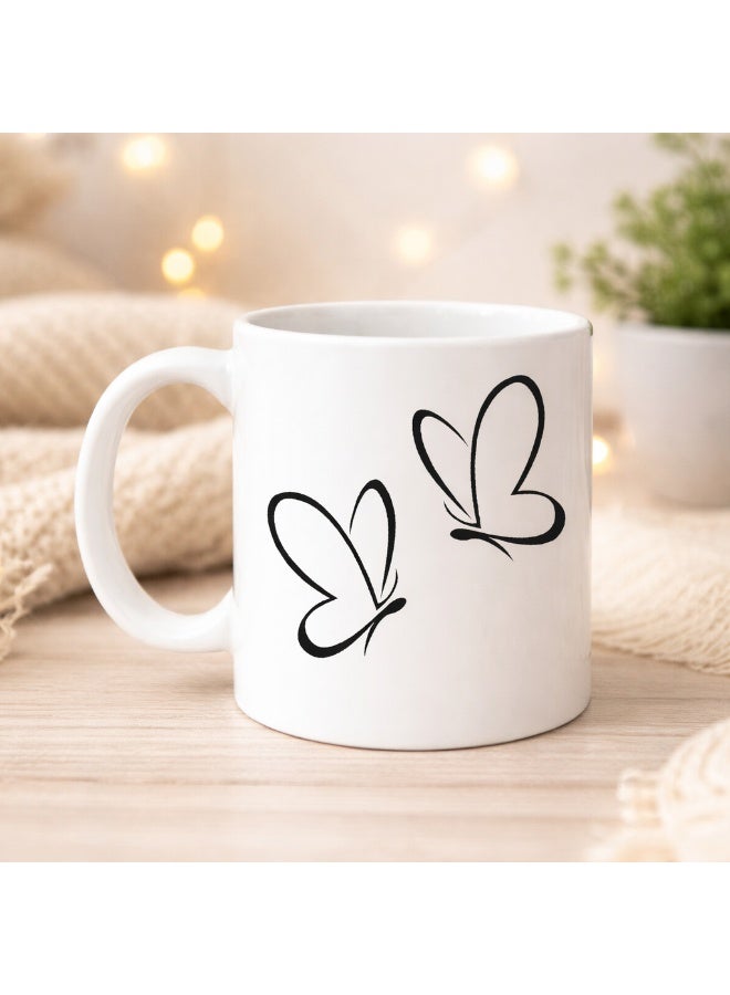 Bickerbond Minimalist Butterfly Duo Ceramic Mug - 11oz White Coffee Cup - Elegant Line Art Design for Home & Office - Aesthetic Gift for Her, Birthdays, or Special Occasions - Image 2